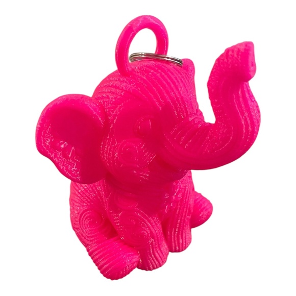 Large 3D Pink Elephant Bag Charm Keychain - Handcrafted - Picture 5 of 7